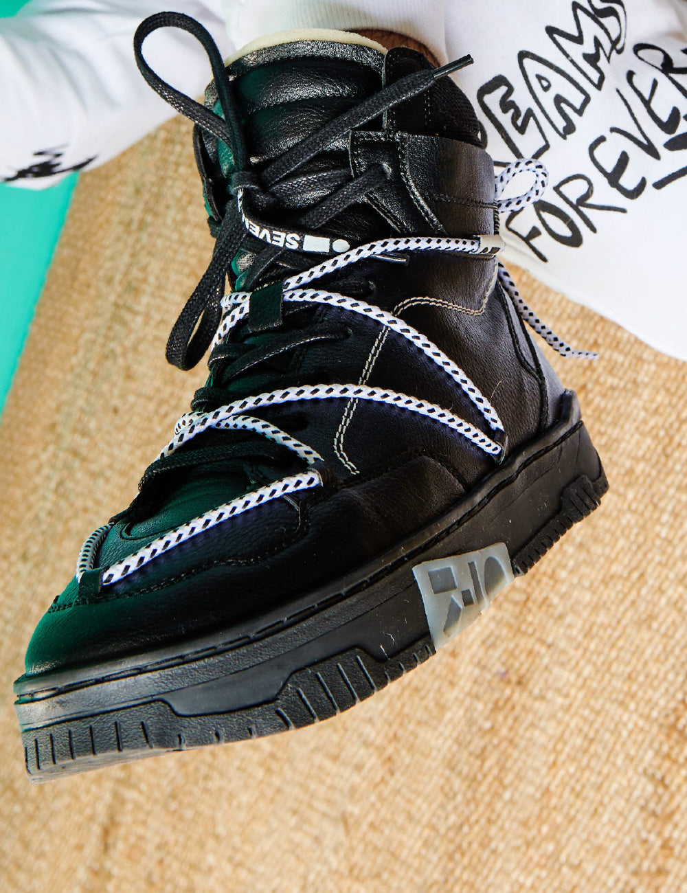 703 black & white high-top sneaker