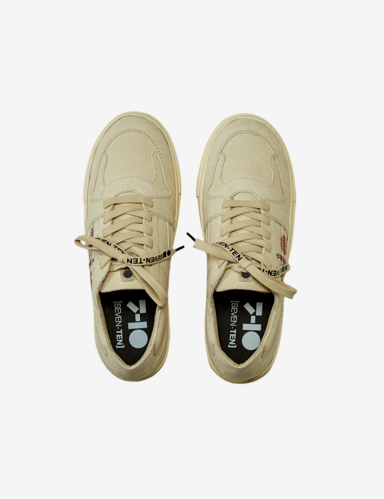 305 Bamboo beige doodle print canvas low-top sneaker - 7-10.in