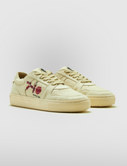 305 beige doodle print canvas low-top sneaker