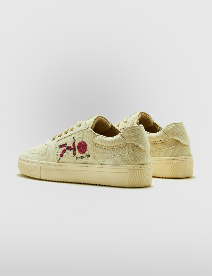 305 beige doodle print canvas low-top sneaker