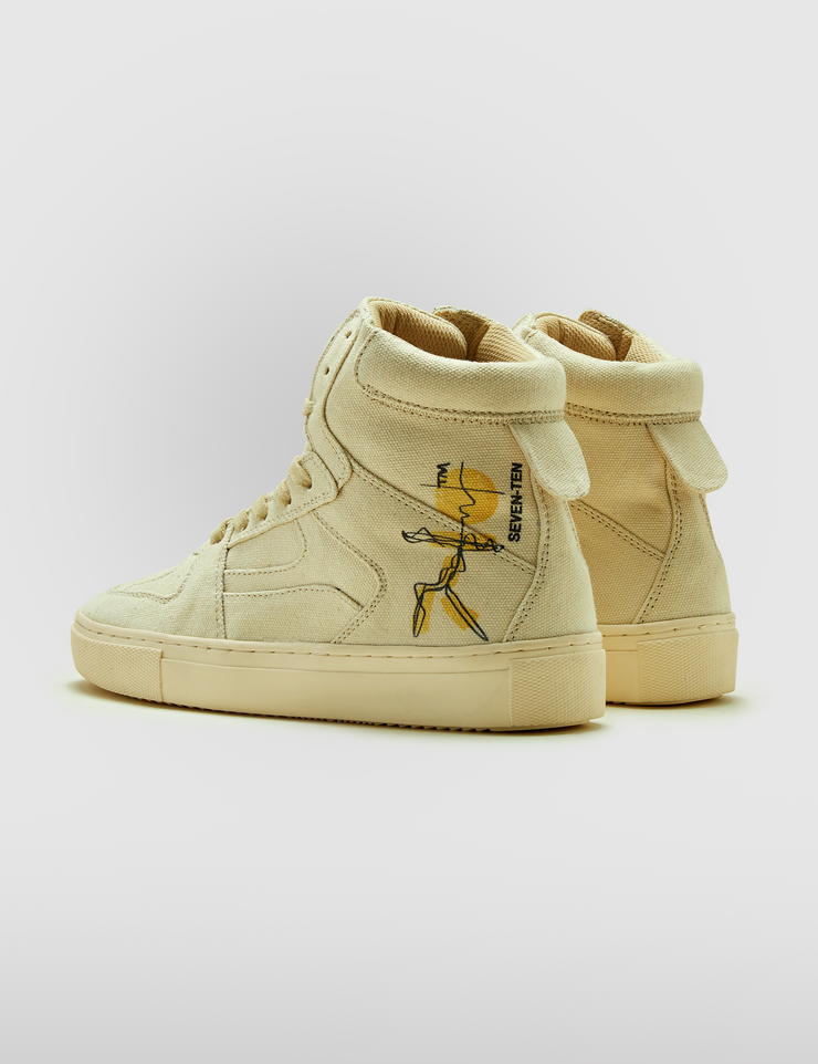 304 beige doodle print canvas high-top sneaker