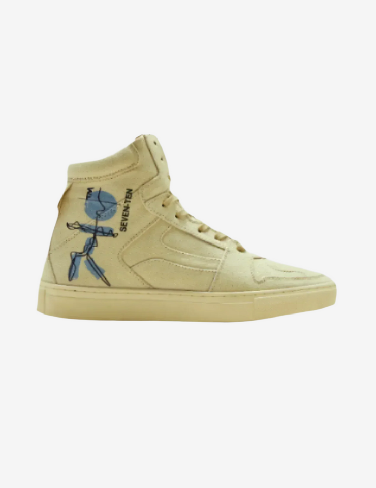 304 Olive beige doodle print canvas high-top sneaker