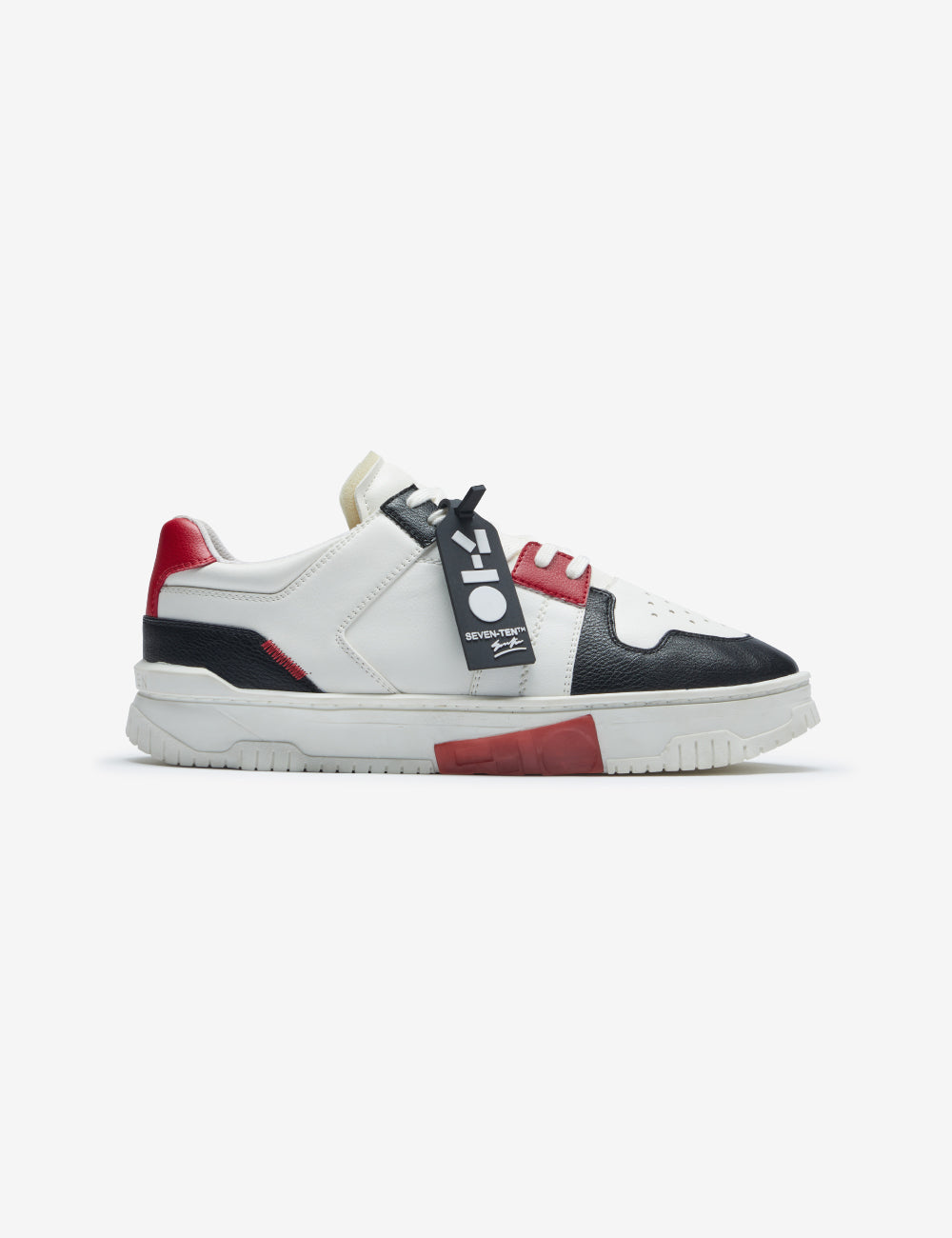 711 white red low-top sneaker