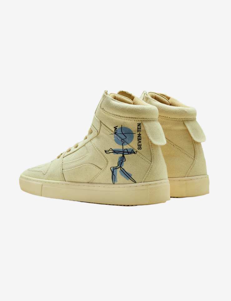 304 Olive beige doodle print canvas high-top sneaker