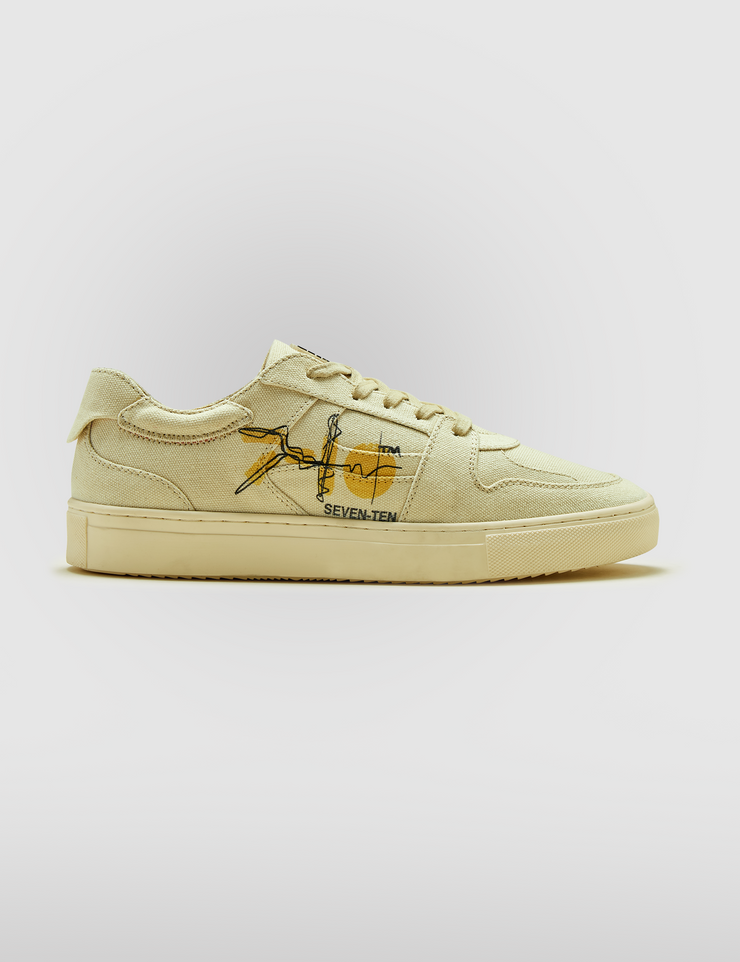 305 beige doodle print canvas low-top sneaker