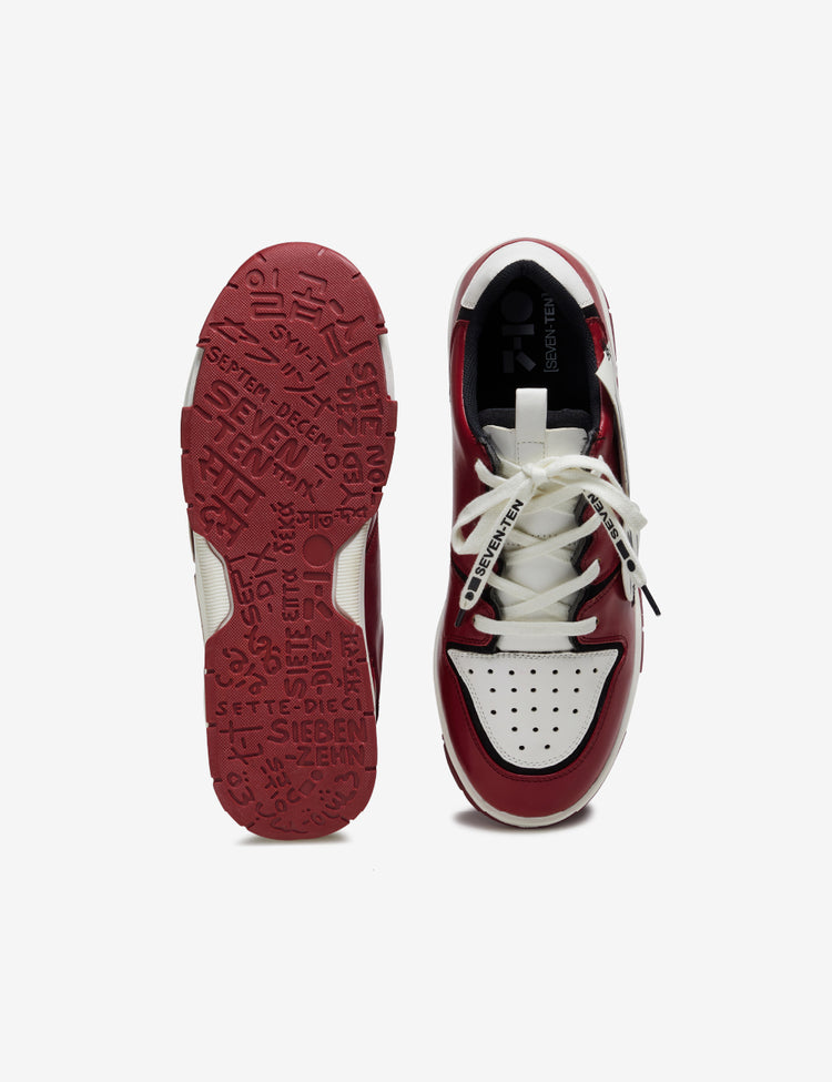 704 red white applique low-top sneaker