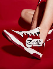 704 red white applique low-top sneaker
