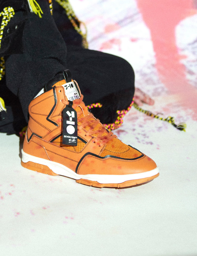 714 orange black high-top sneaker