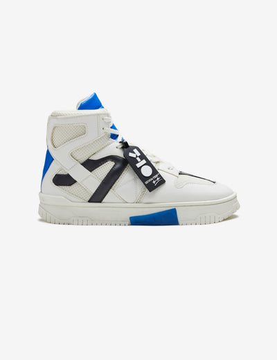 716 white blue technical high-top sneaker