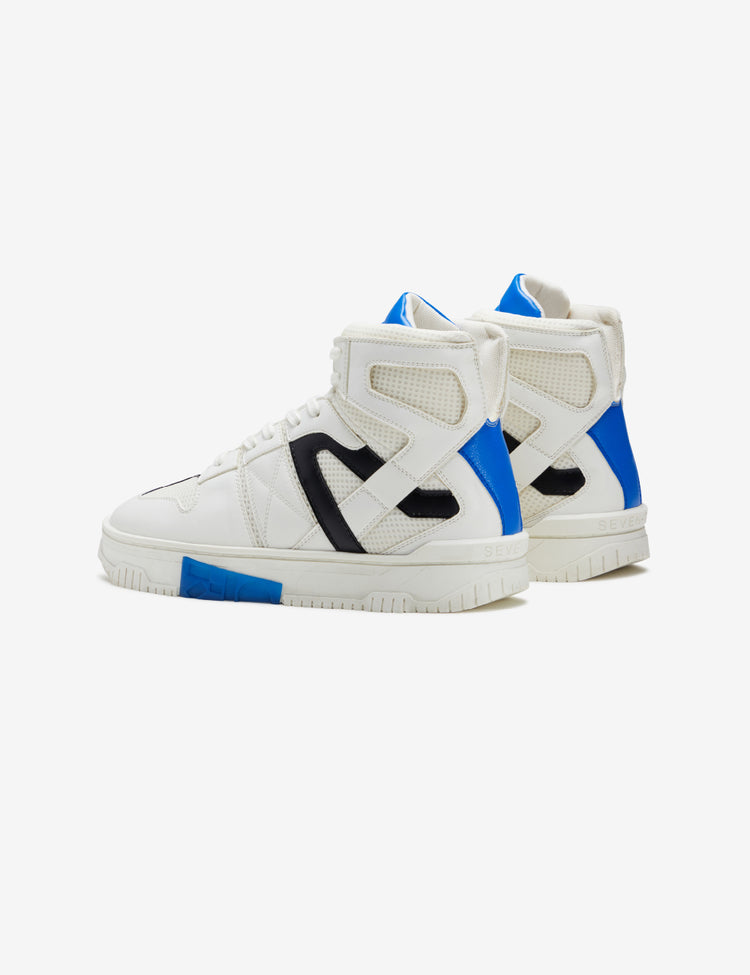 716 white blue technical high-top sneaker