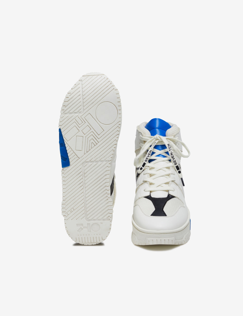 716 white blue technical high-top sneaker