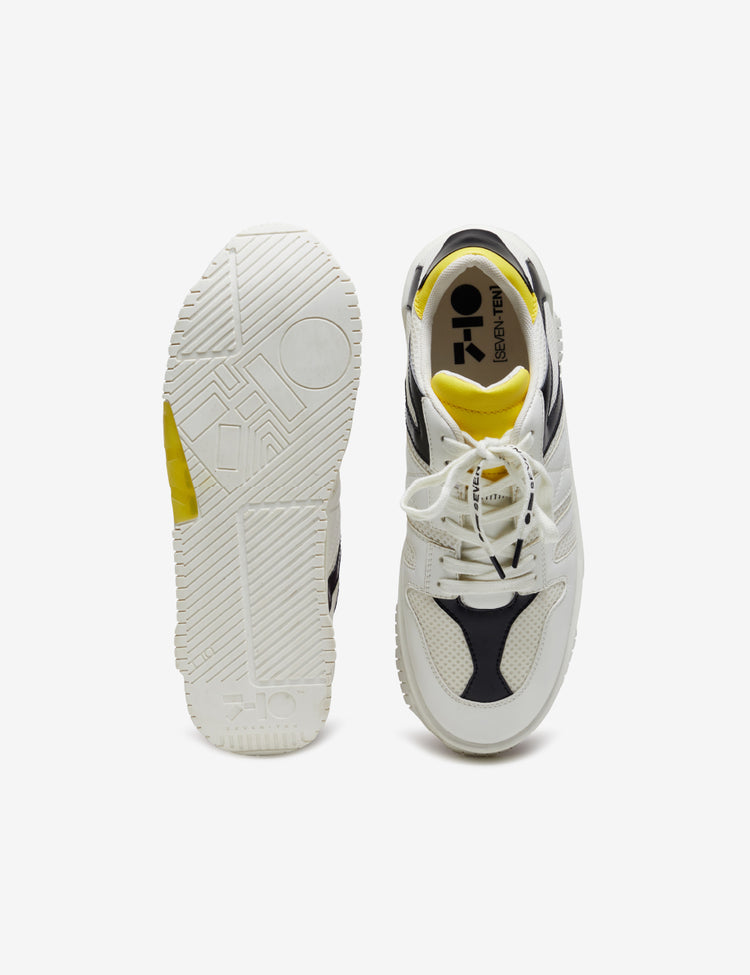 718 white yellow technical low-top sneaker