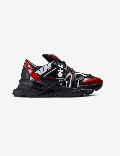 722 black red graphic chunky sneaker