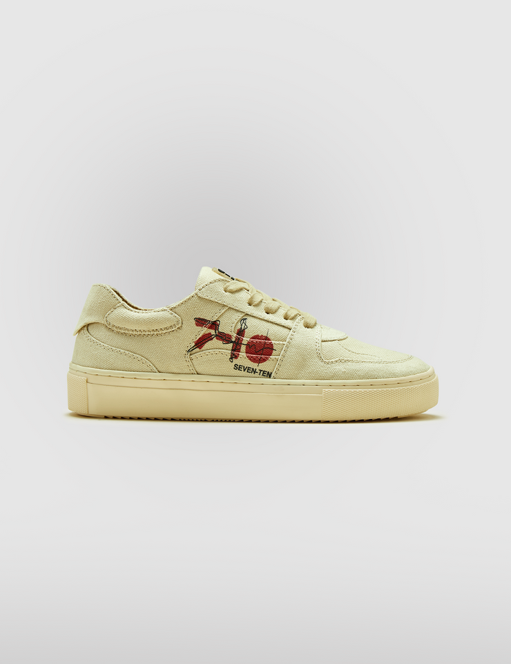 305 beige doodle print canvas low-top sneaker