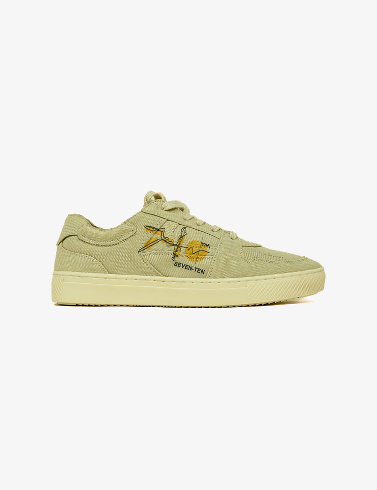 305 Olive beige doodle print canvas low-top sneaker