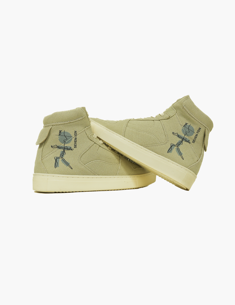 304 Bamboo beige doodle print canvas high-top sneaker - 7-10.in