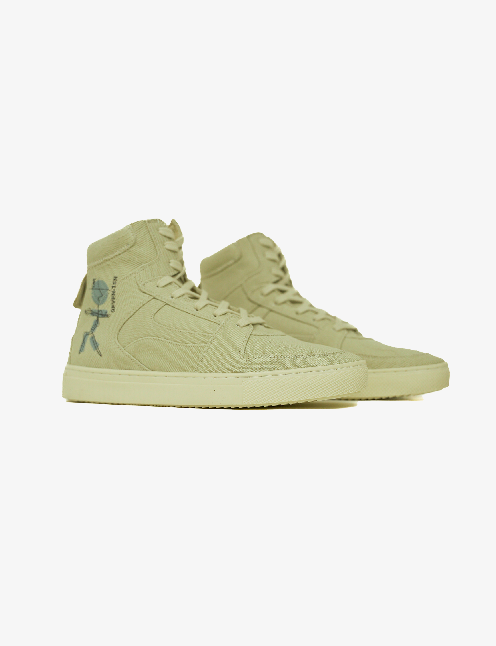304 Bamboo beige doodle print canvas high-top sneaker - 7-10.in