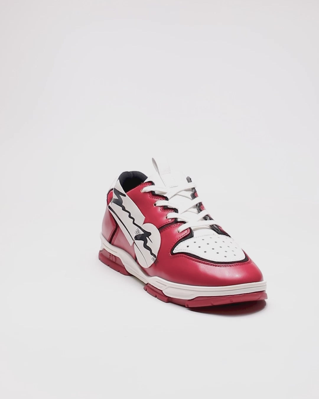 704 red white applique low-top sneaker