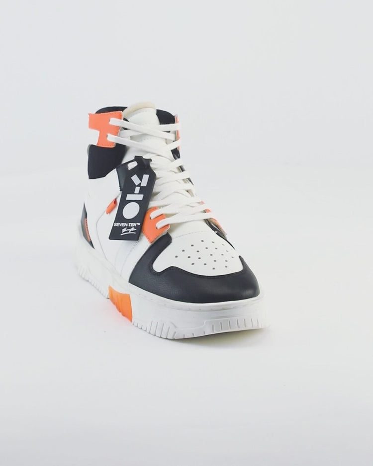 709 white orange high-top sneaker