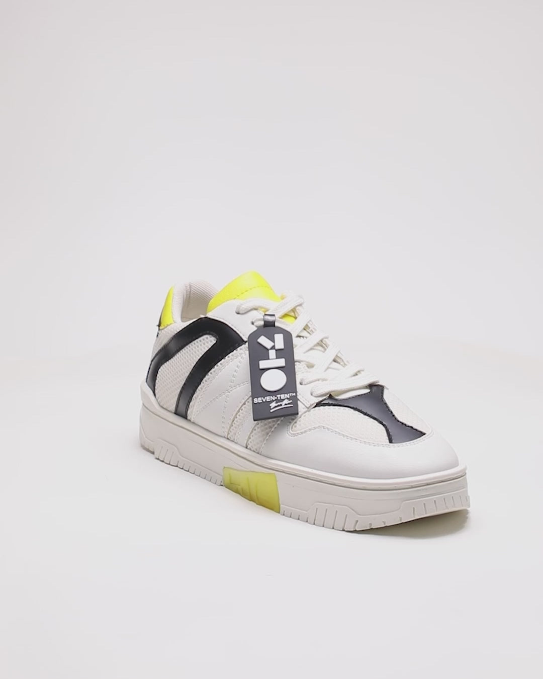 718 white yellow technical low-top sneaker