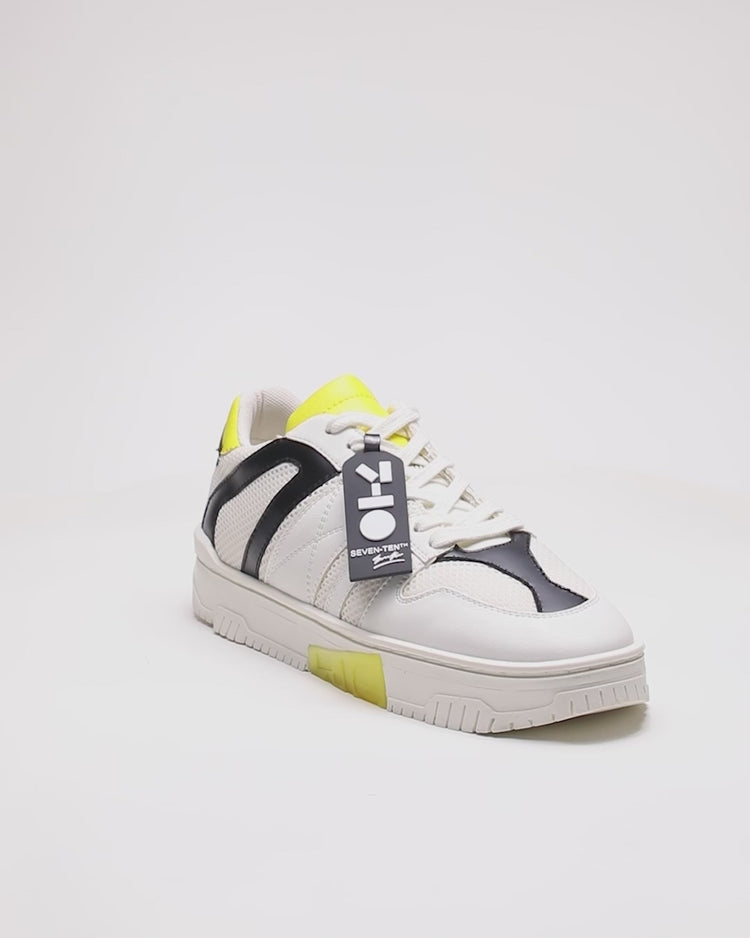 718 white yellow technical low-top sneaker