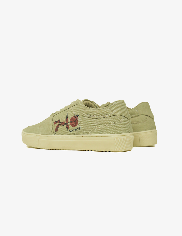 305 Olive beige doodle print canvas low-top sneaker