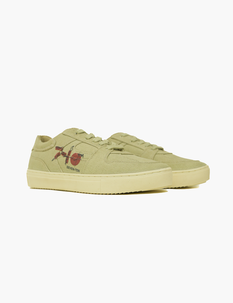 305 Bamboo beige doodle print canvas low-top sneaker - 7-10.in