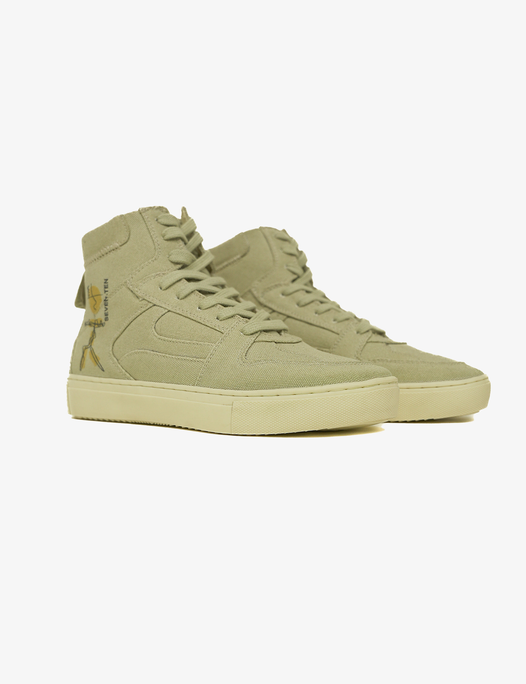 304 Bamboo beige doodle print canvas high-top sneaker - 7-10.in