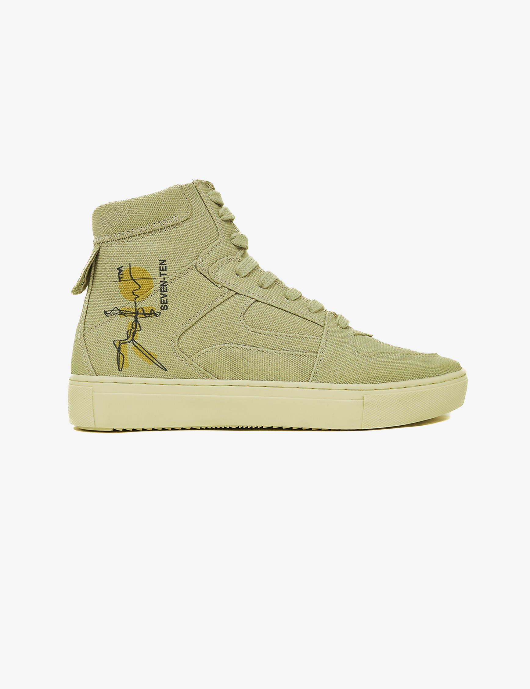 304 Bamboo beige doodle print canvas high-top sneaker - 7-10.in