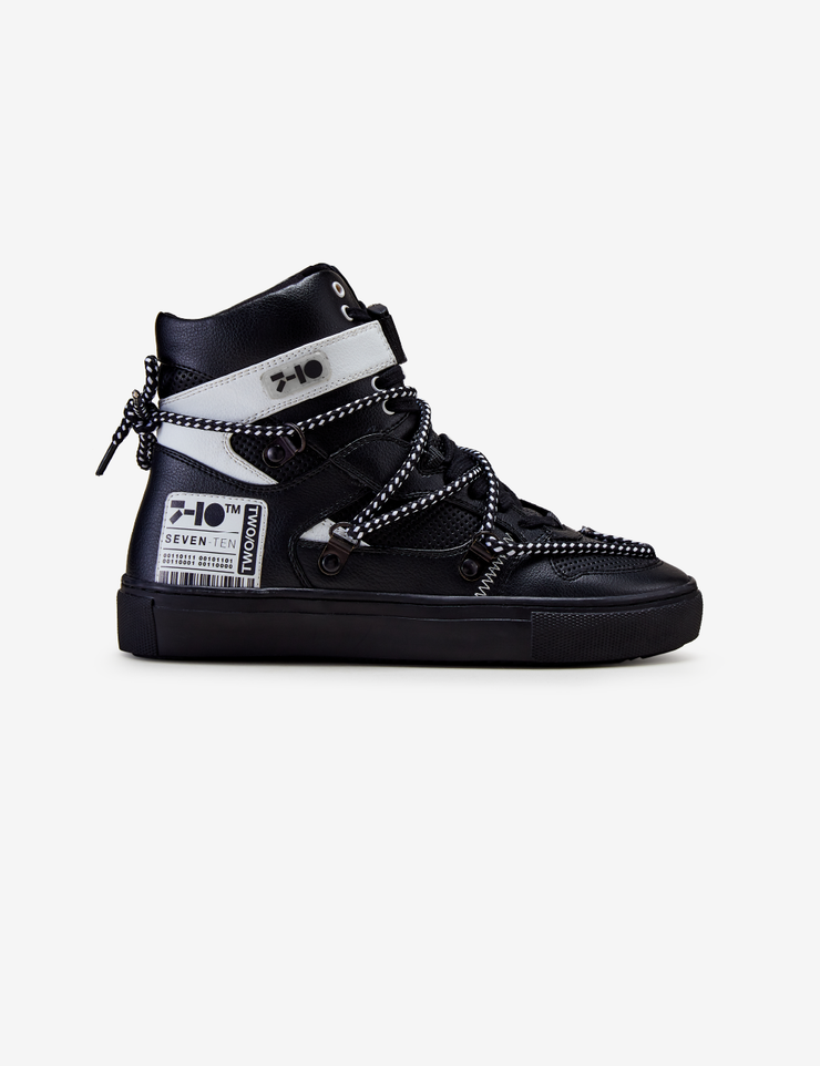 Womens black leather high online top sneakers
