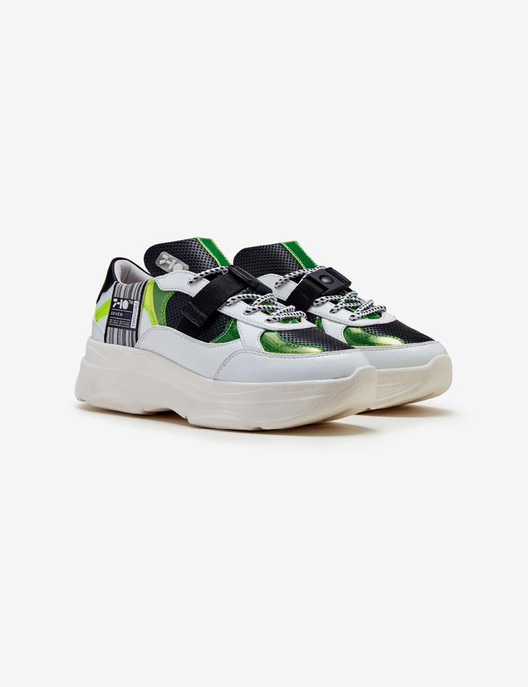 White Neon Green Graphic Chunky Sneaker Women