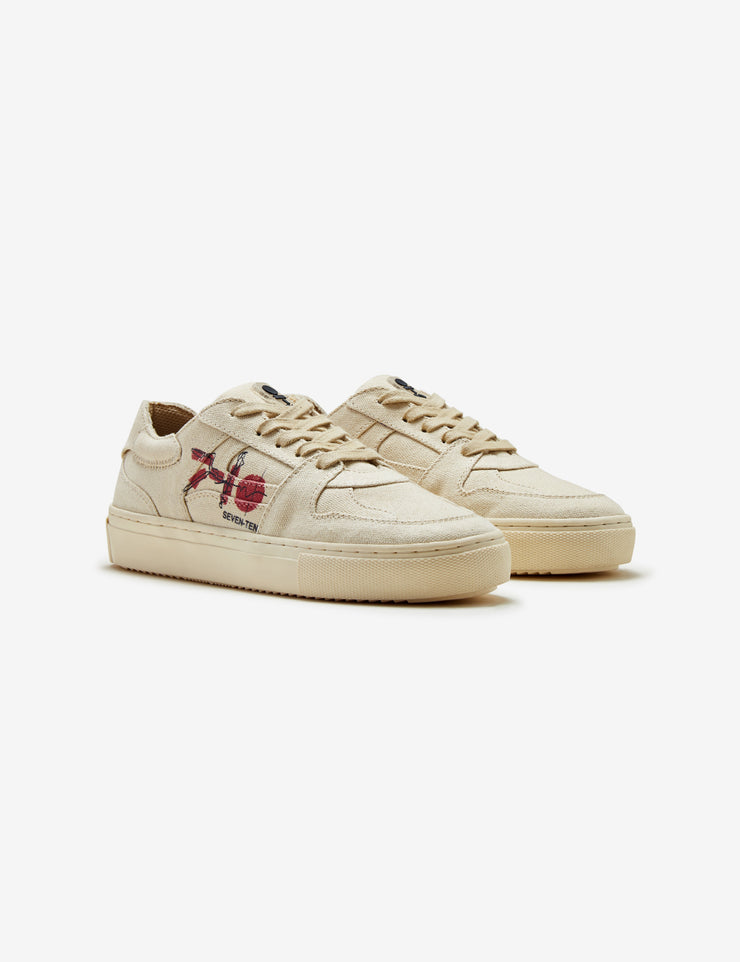 305 beige doodle print canvas low-top sneaker