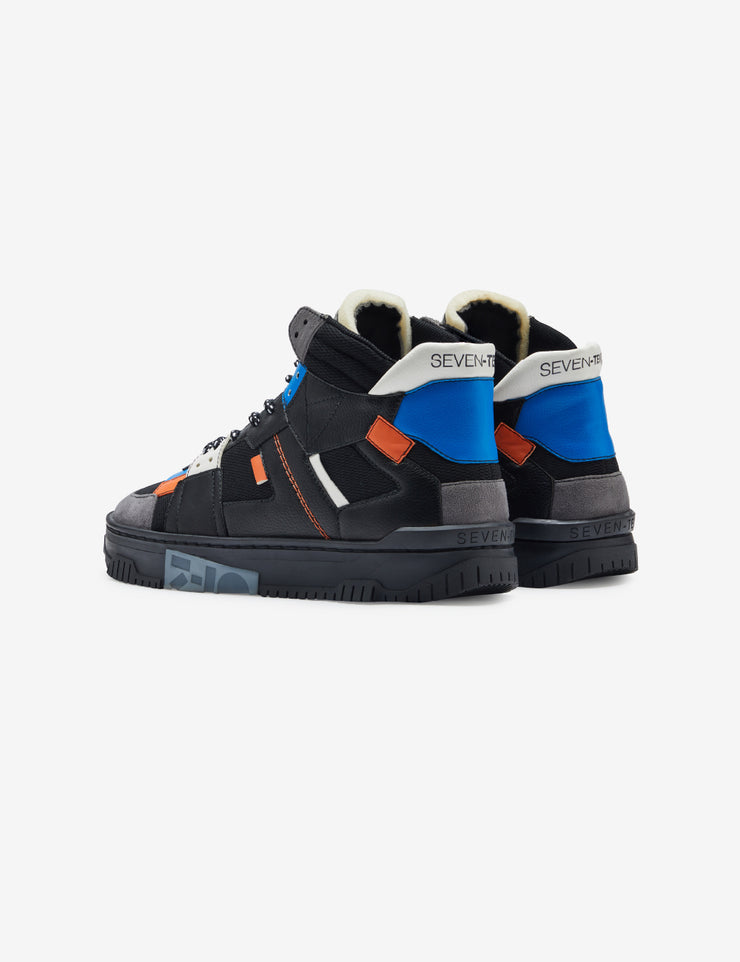710 black orange blue mid-top sneaker