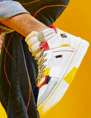 710 white yellow red mid-top sneaker