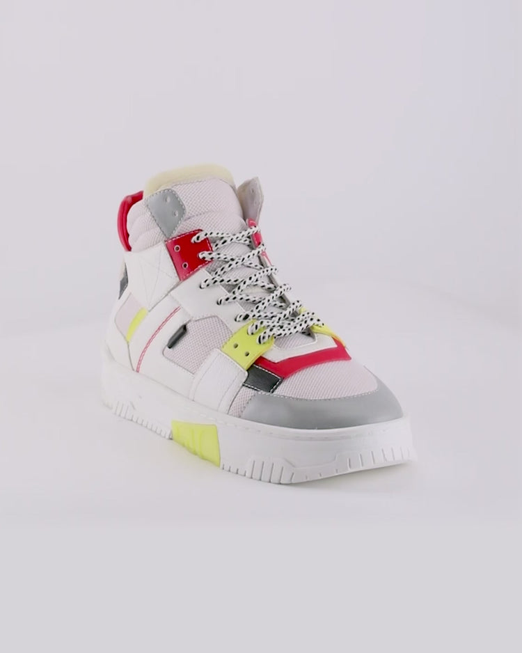 710 white yellow red mid-top sneaker