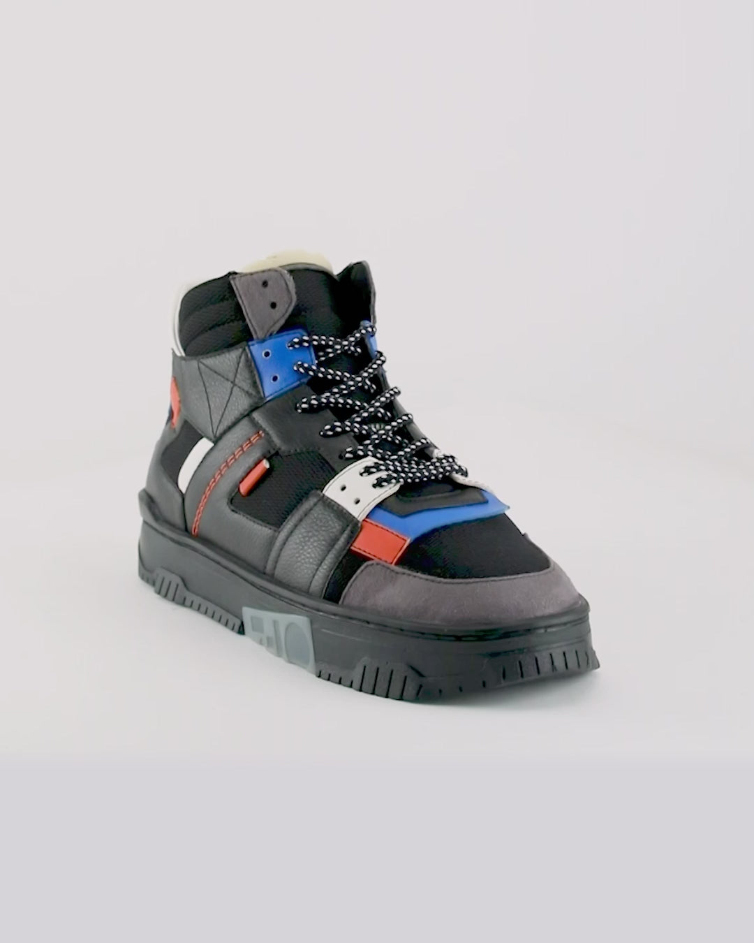 710 black orange blue mid-top sneaker